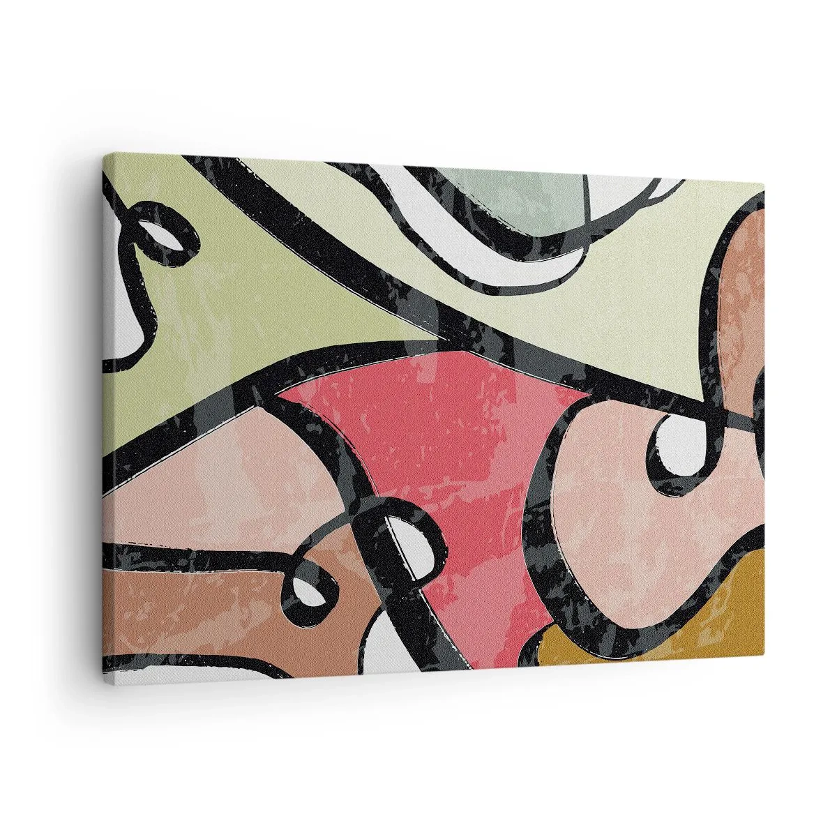Canvastavla - Bild på duk - Färgglada abstrakta former med svarta linjer - 70x50cm - Pirouetter bland färger - Modern väggdekoration för vardagsrum och sovrum ARTTOR