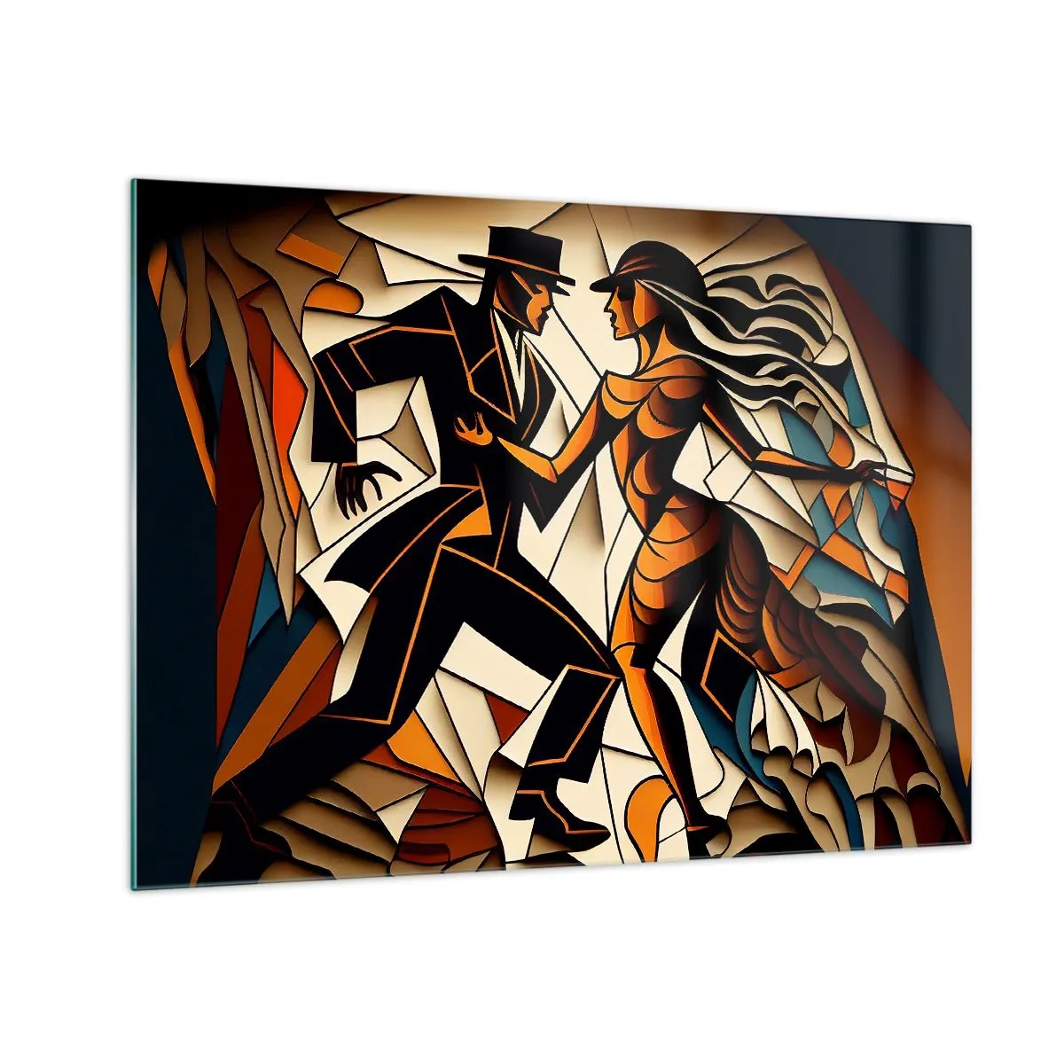 Glastavla - Bild på glas - Ett stiliserat par som dansar i en dynamisk abstrakt form. - 70x50cm - Passionsdans - Modern väggdekoration för vardagsrum och sovrum ARTTOR