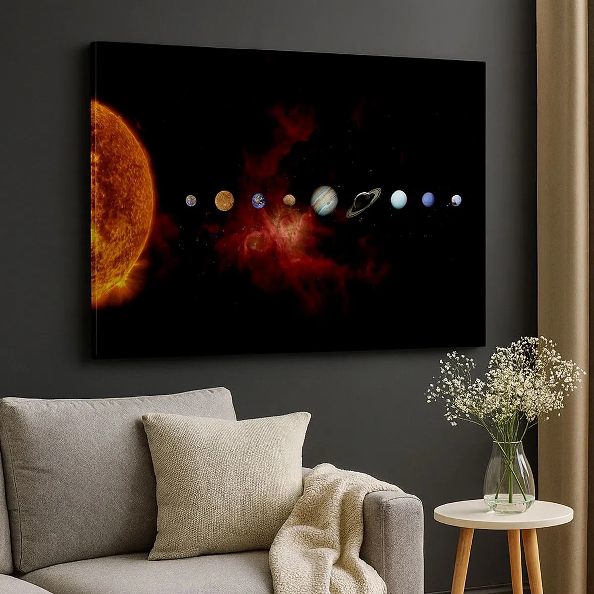 Canvastavla - Bild på duk - Solsystemet med planeter mot bakgrund av rymden - 70x50cm - Vårt grannskap - Modern väggdekoration för vardagsrum och sovrum ARTTOR