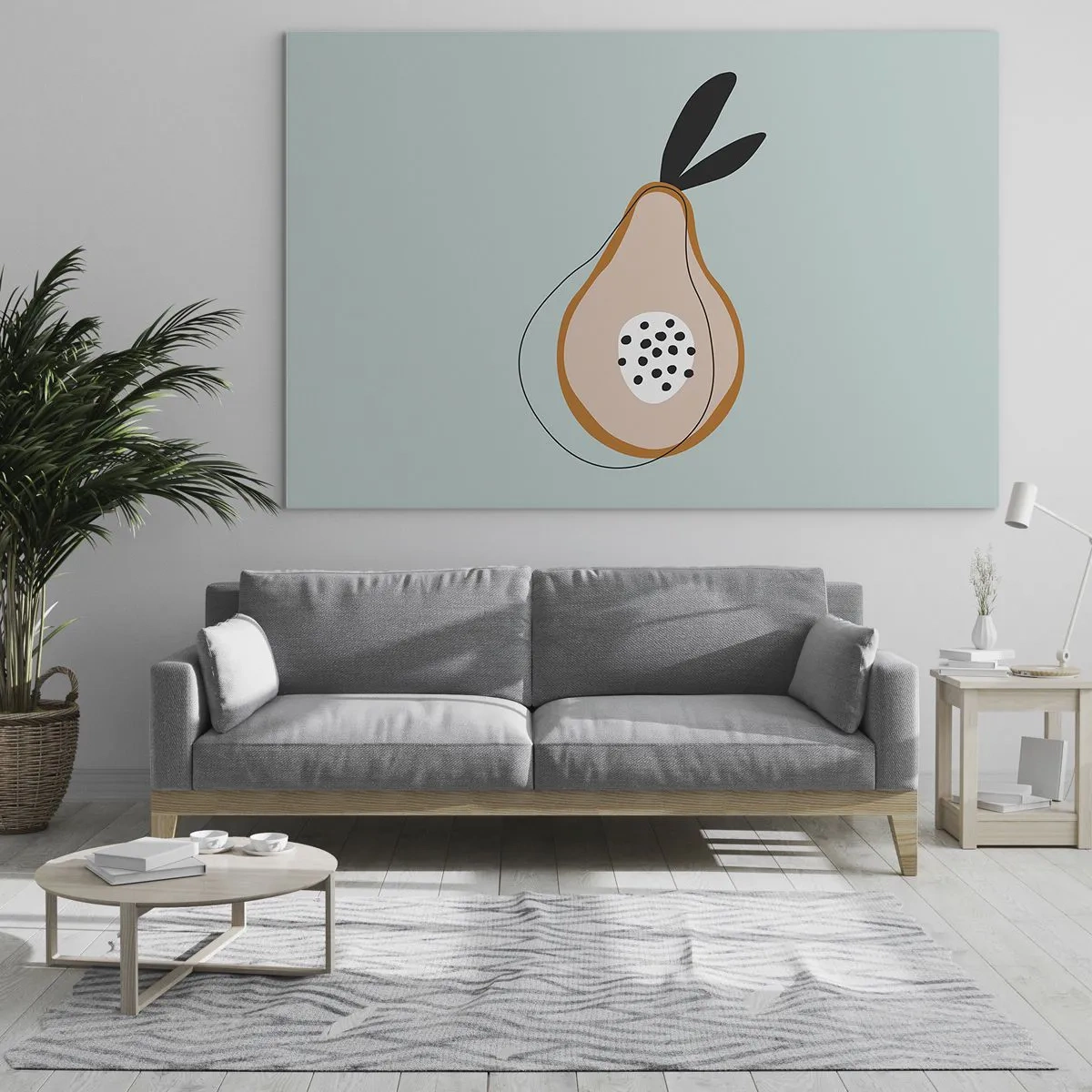 Glastavla - Bild på glas - Abstrakt illustration av ett päron i minimalistisk stil - 70x50cm - Att tränga in i sakens natur - Modern väggdekoration för vardagsrum och sovrum ARTTOR
