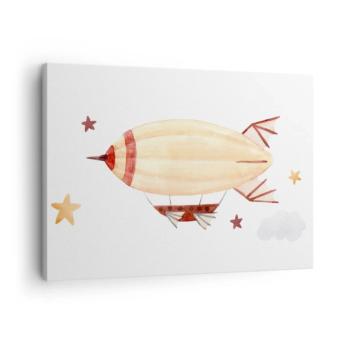Canvastavla - Bild på duk - Ett handmålat luftskepp mot en bakgrund av stjärnor - 70x50cm - Luftskepp - Modern väggdekoration för vardagsrum och sovrum ARTTOR