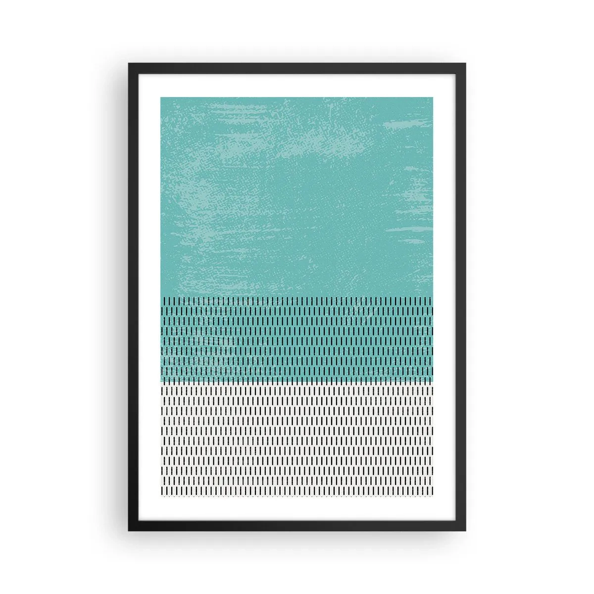 Affisch i svart ram - Geometriskt mönster med turkosa och vita inslag i minimalistisk stil - 50x70cm - Balanserad komposition - Modern väggdekoration för vardagsrum och sovrum ARTTOR