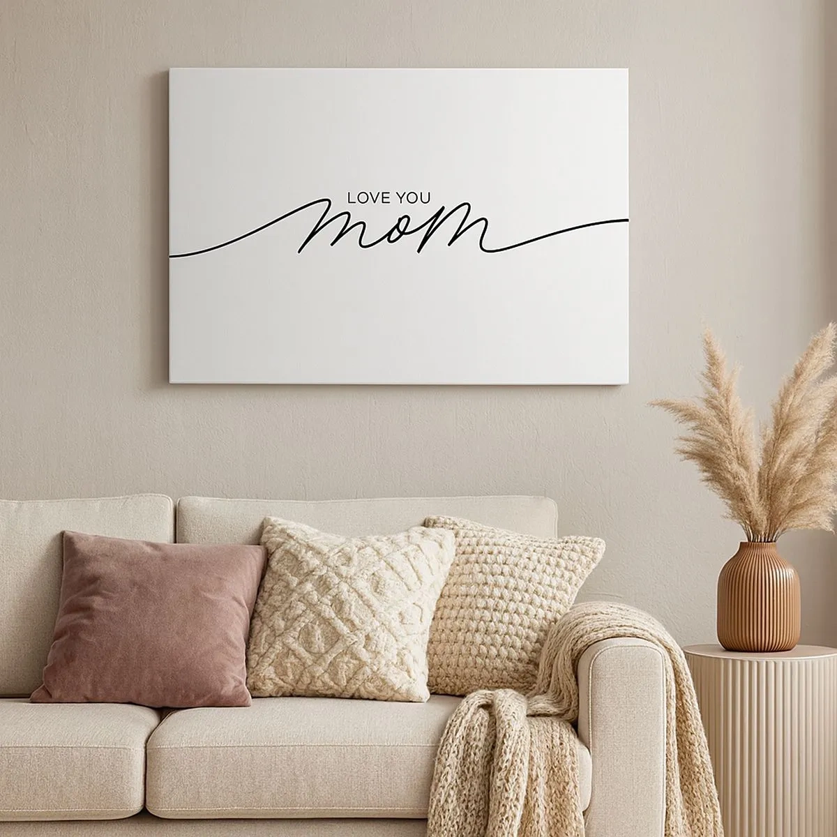 Canvastavla - Bild på duk - Minimalistisk "Älskar dig mamma"-inskription på vit bakgrund - 70x50cm - Jag är mycket rörd - Modern väggdekoration för vardagsrum och sovrum ARTTOR