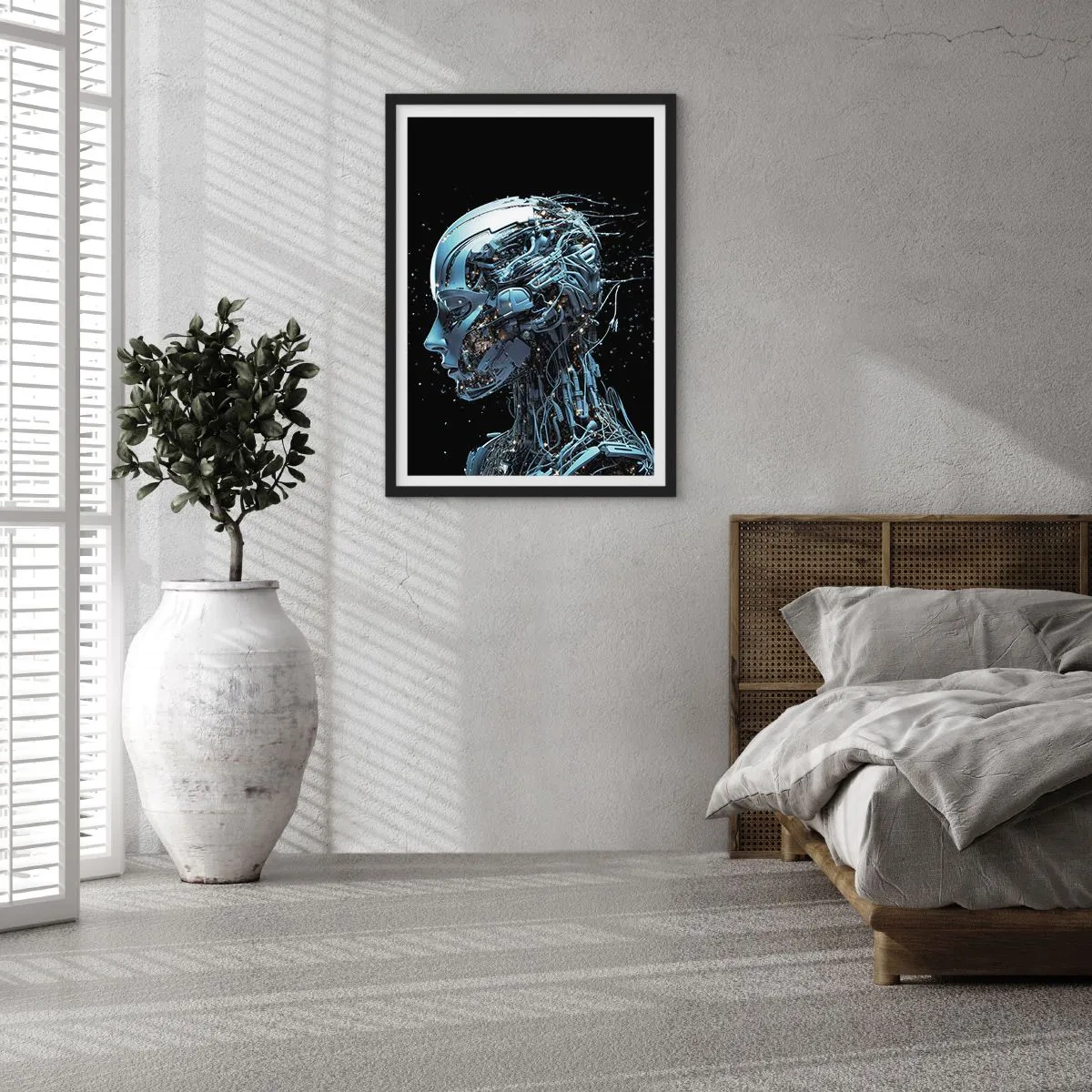 Affisch i svart ram - Cybernetisk figur i futuristisk stil - 50x70cm - Teknik är en kvinna - Modern väggdekoration för vardagsrum och sovrum ARTTOR
