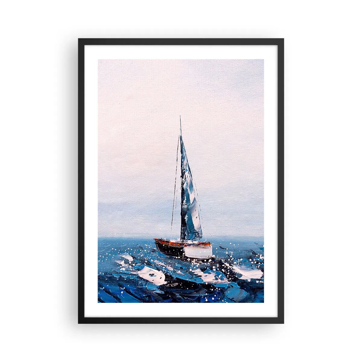 Affisch i svart ram - En segelbåt på ett stormigt hav i målerisk stil - 50x70cm - Vindens broderskap - Modern väggdekoration för vardagsrum och sovrum ARTTOR