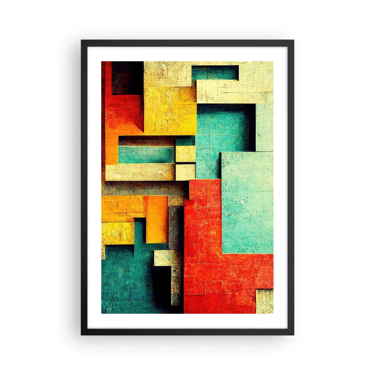 Affisch i svart ram - Geometrisk abstraktion i livfulla färger - 50x70cm - Festival av räta vinklar - Modern väggdekoration för vardagsrum och sovrum ARTTOR