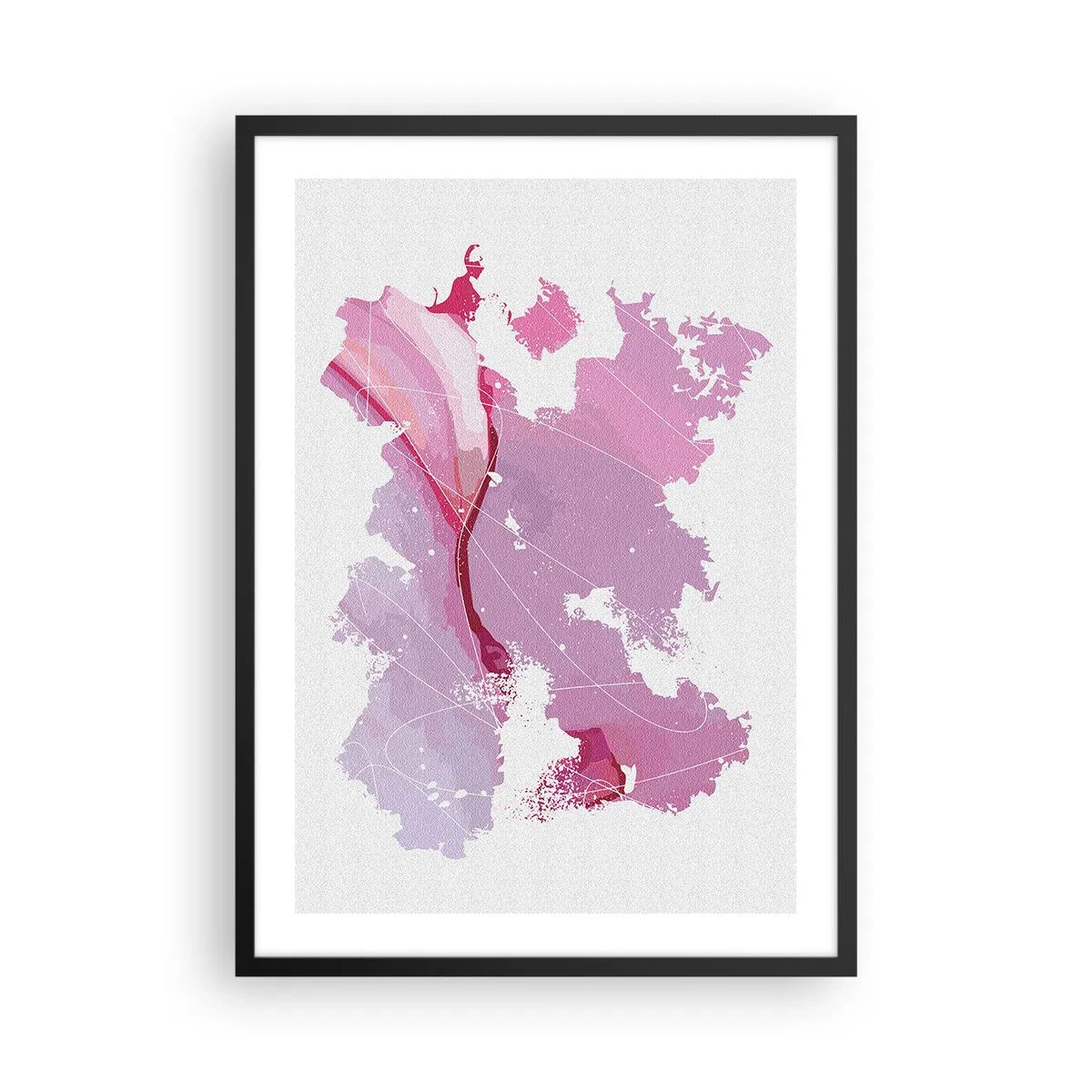 Affisch i svart ram - Abstrakt karta i nyanser av rosa och lila - 50x70cm - Karta över en rosa värld - Modern väggdekoration för vardagsrum och sovrum ARTTOR