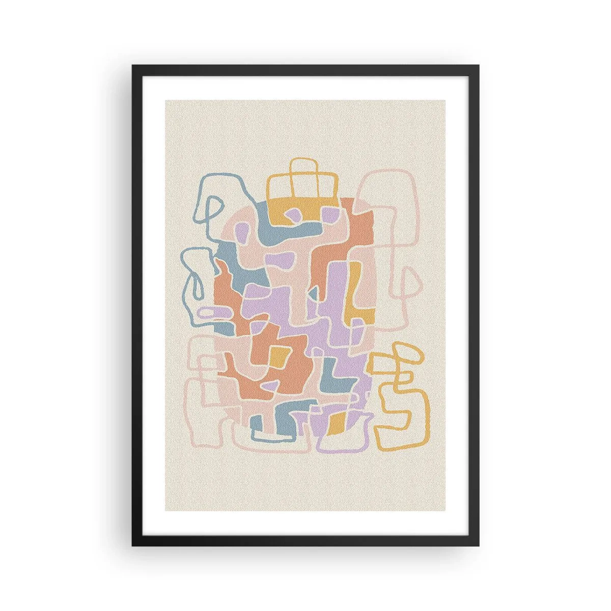 Affisch i svart ram - Färgglad abstraktion med oregelbundna linjer på en ljus bakgrund - 50x70cm - Labyrint - ett glädjefyllt äventyr - Modern väggdekoration för vardagsrum och sovrum ARTTOR