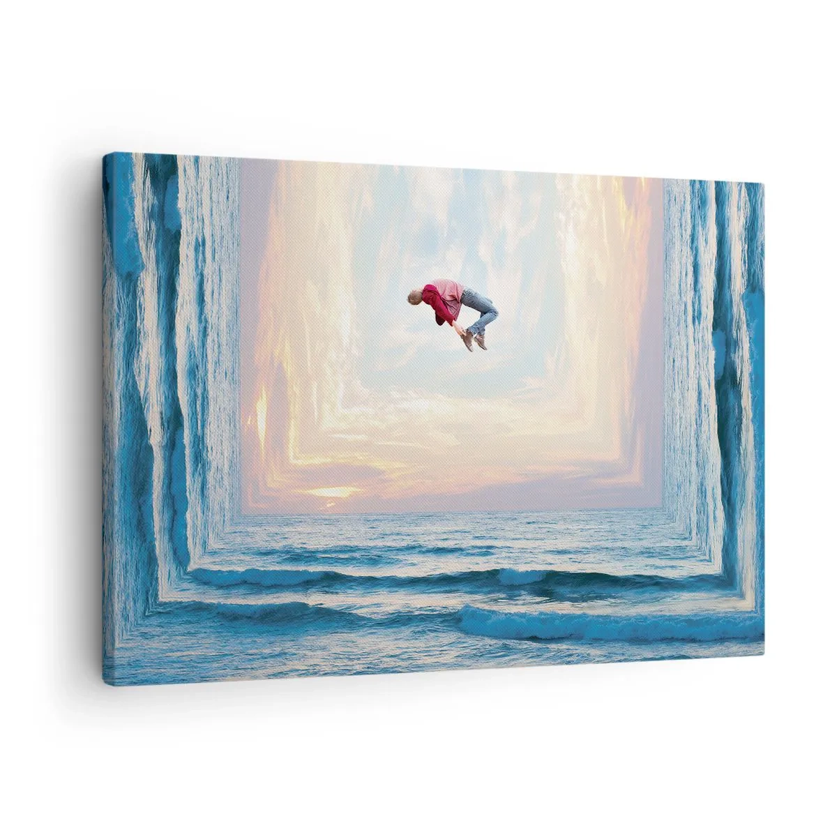Canvastavla - Bild på duk - Surrealistiskt hopp över havet i bilden - 70x50cm - Till en annan dimension - Modern väggdekoration för vardagsrum och sovrum ARTTOR