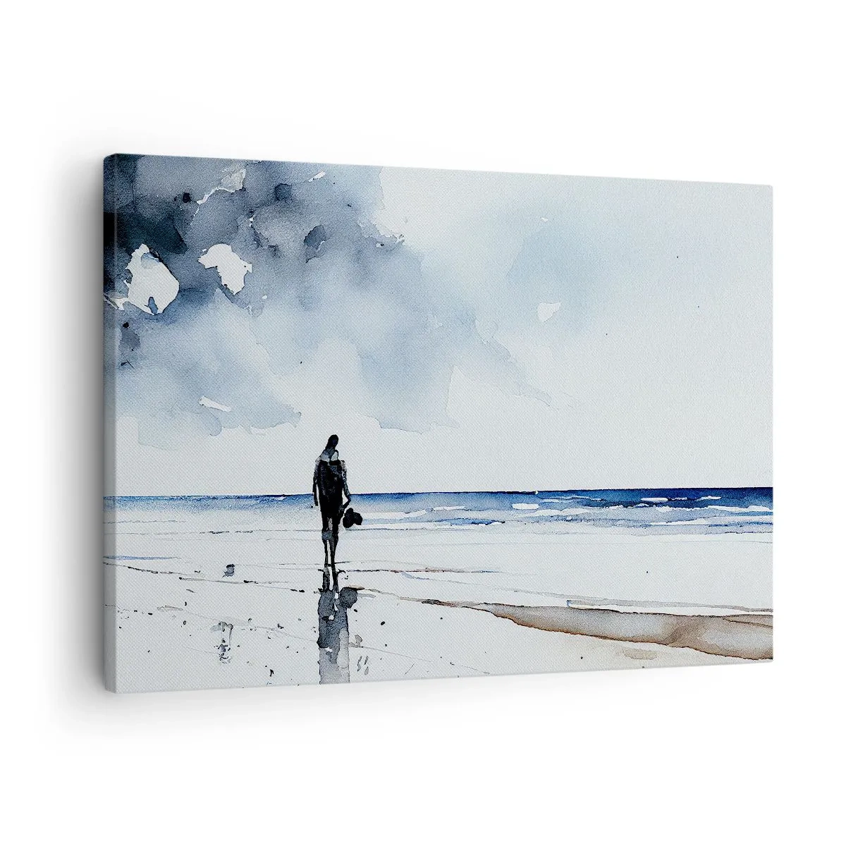 Canvastavla - Bild på duk - En figur på en strand i en lugn havsmiljö - 70x50cm - Samtal med havet - Modern väggdekoration för vardagsrum och sovrum ARTTOR
