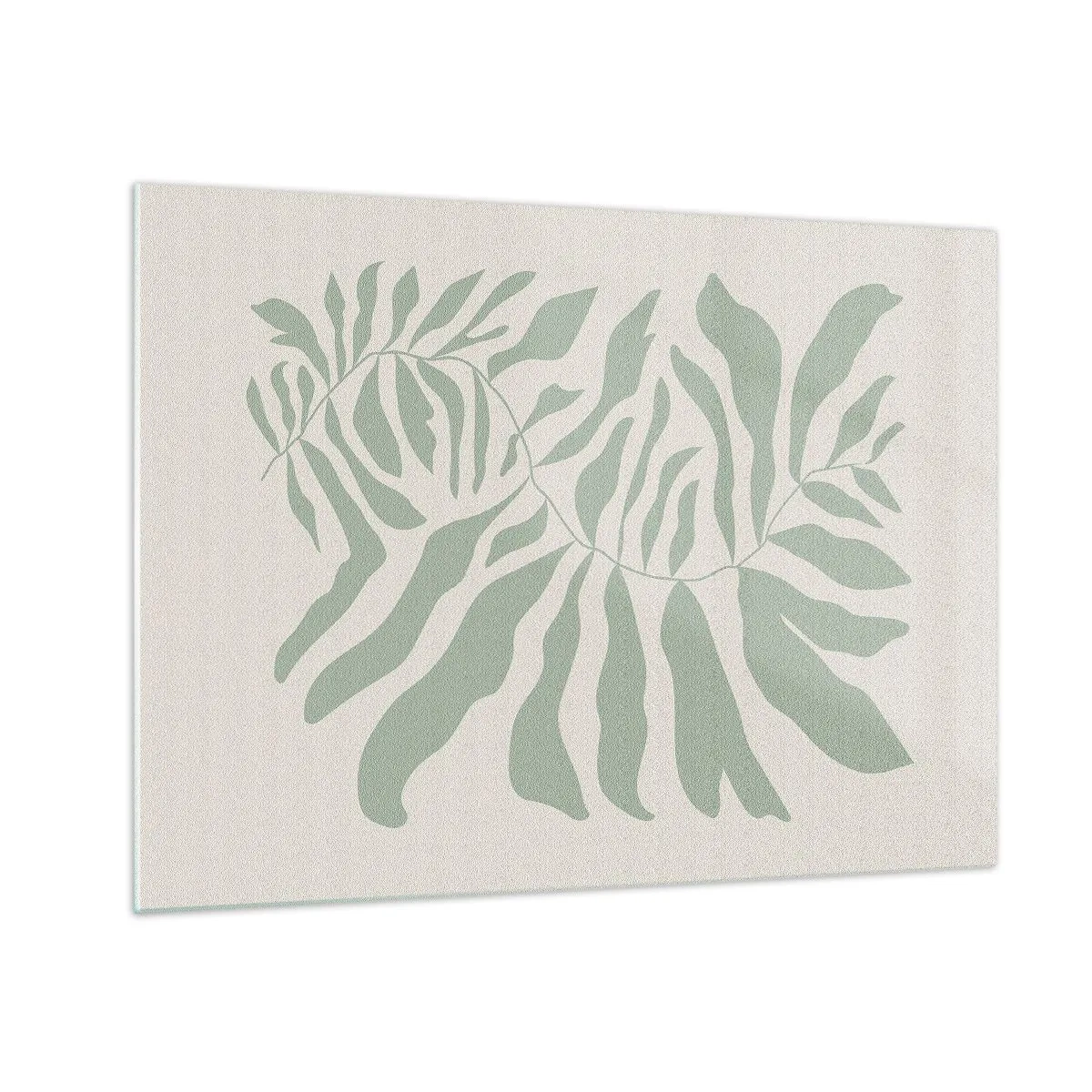 Glastavla - Bild på glas - En smaragdgrön gren med organiska former på en ljus bakgrund - 70x50cm - Smaragdgrön gren - Modern väggdekoration för vardagsrum och sovrum ARTTOR