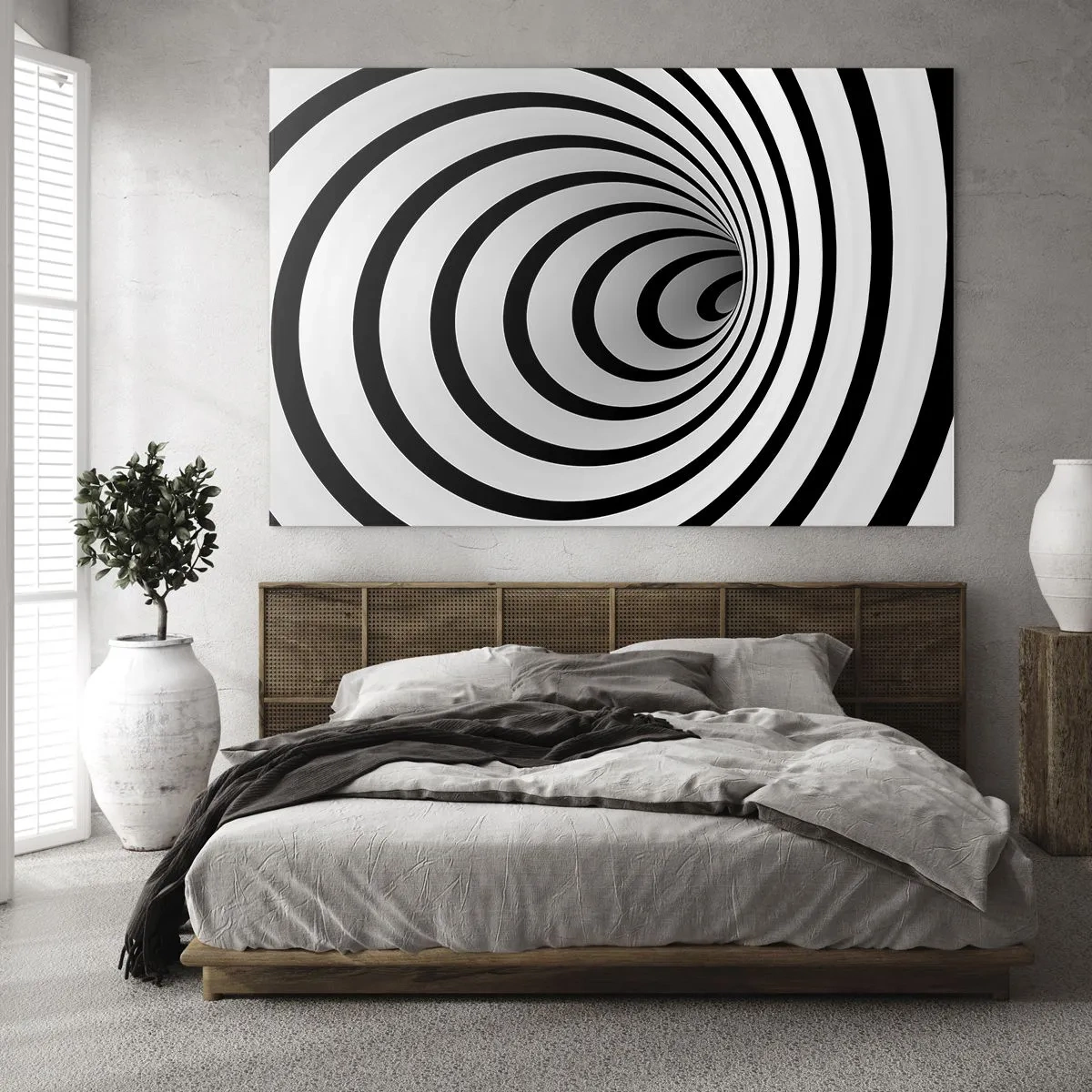 Glastavla - Bild på glas - Abstrakt spiralmönster i svart och vitt - 70x50cm - Kan du inte motstå? - Modern väggdekoration för vardagsrum och sovrum ARTTOR