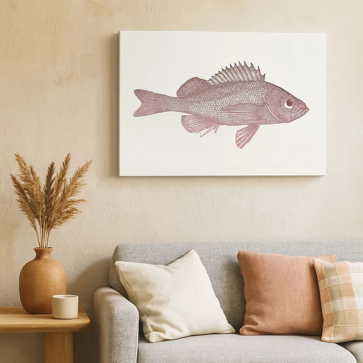 Canvastavla - Bild på duk - Detaljerad illustration av en fisk på vit bakgrund - 70x50cm - Storögd fisk - Modern väggdekoration för vardagsrum och sovrum ARTTOR