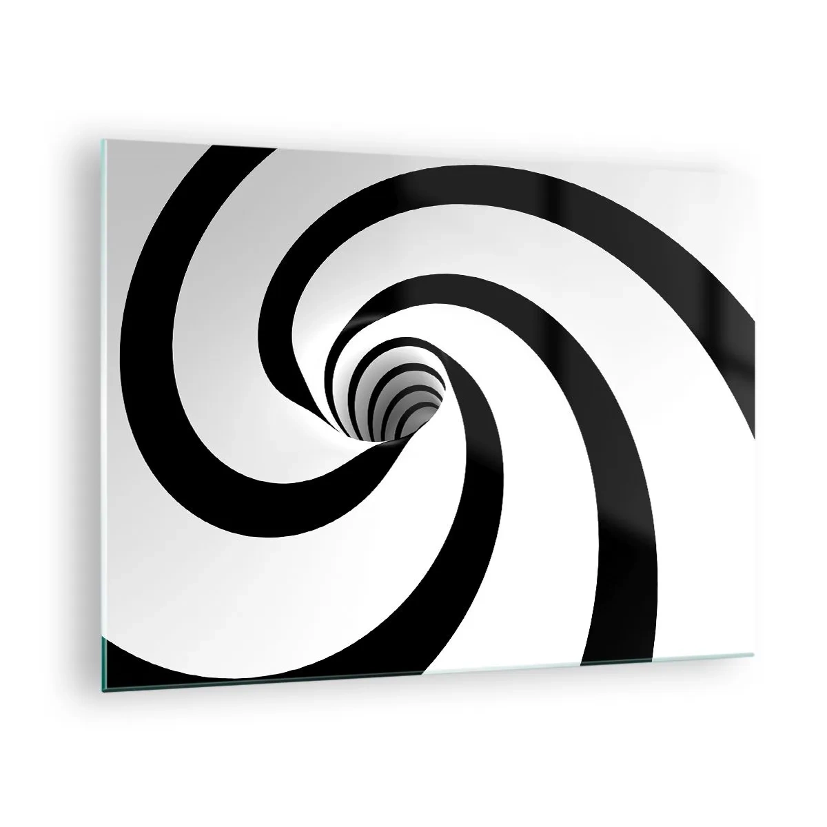 Glastavla - Bild på glas - Hypnotiskt spiralmönster i svart och vitt - 70x50cm - Underkasta sig virveln? - Modern väggdekoration för vardagsrum och sovrum ARTTOR