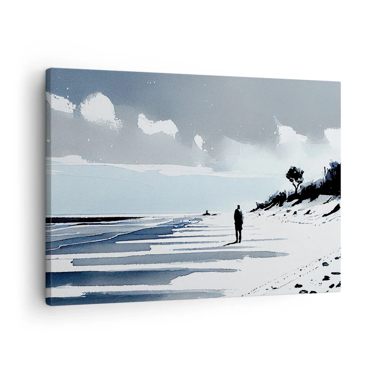 Canvastavla - Bild på duk - En ensam figur som går på en tom strand - 70x50cm - Ensam - Modern väggdekoration för vardagsrum och sovrum ARTTOR