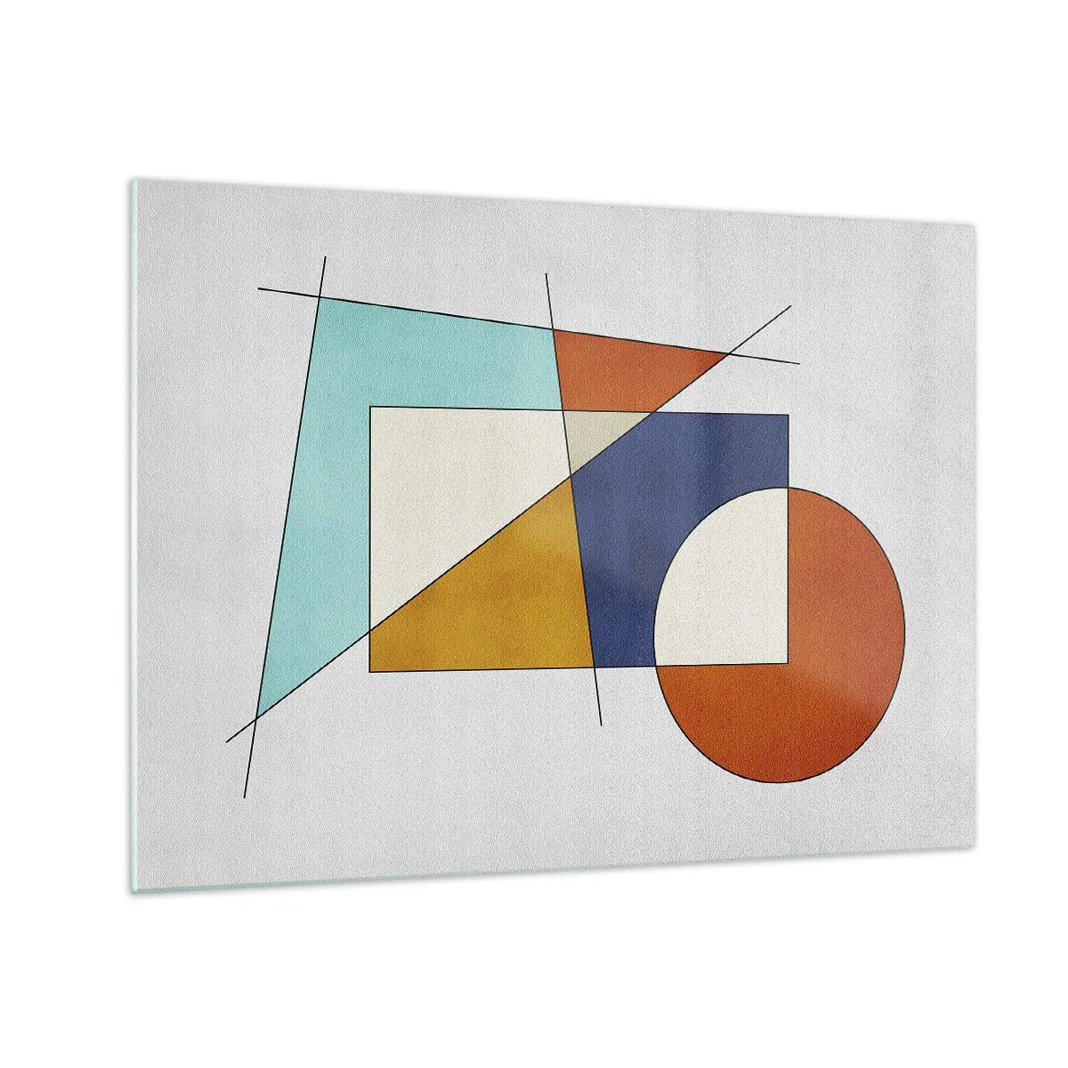 Glastavla - Bild på glas - Färgglada geometriska former på en ljus bakgrund i modernistisk stil - 70x50cm - Abstraktion: modernistiskt nöje - Modern väggdekoration för vardagsrum och sovrum ARTTOR