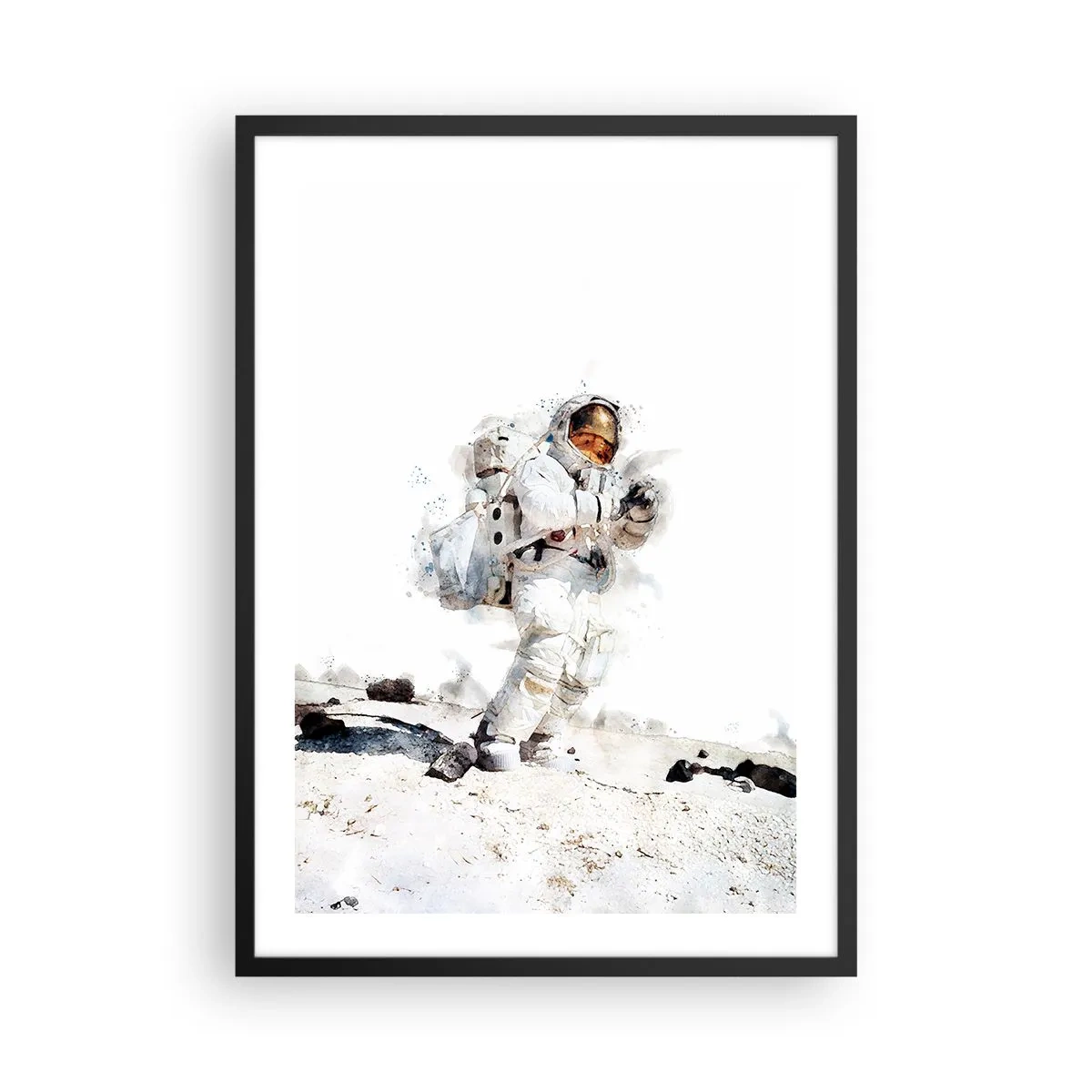 Affisch i svart ram - En astronaut i rymddräkt på månens yta - 50x70cm - Jordens sändebud - Modern väggdekoration för vardagsrum och sovrum ARTTOR