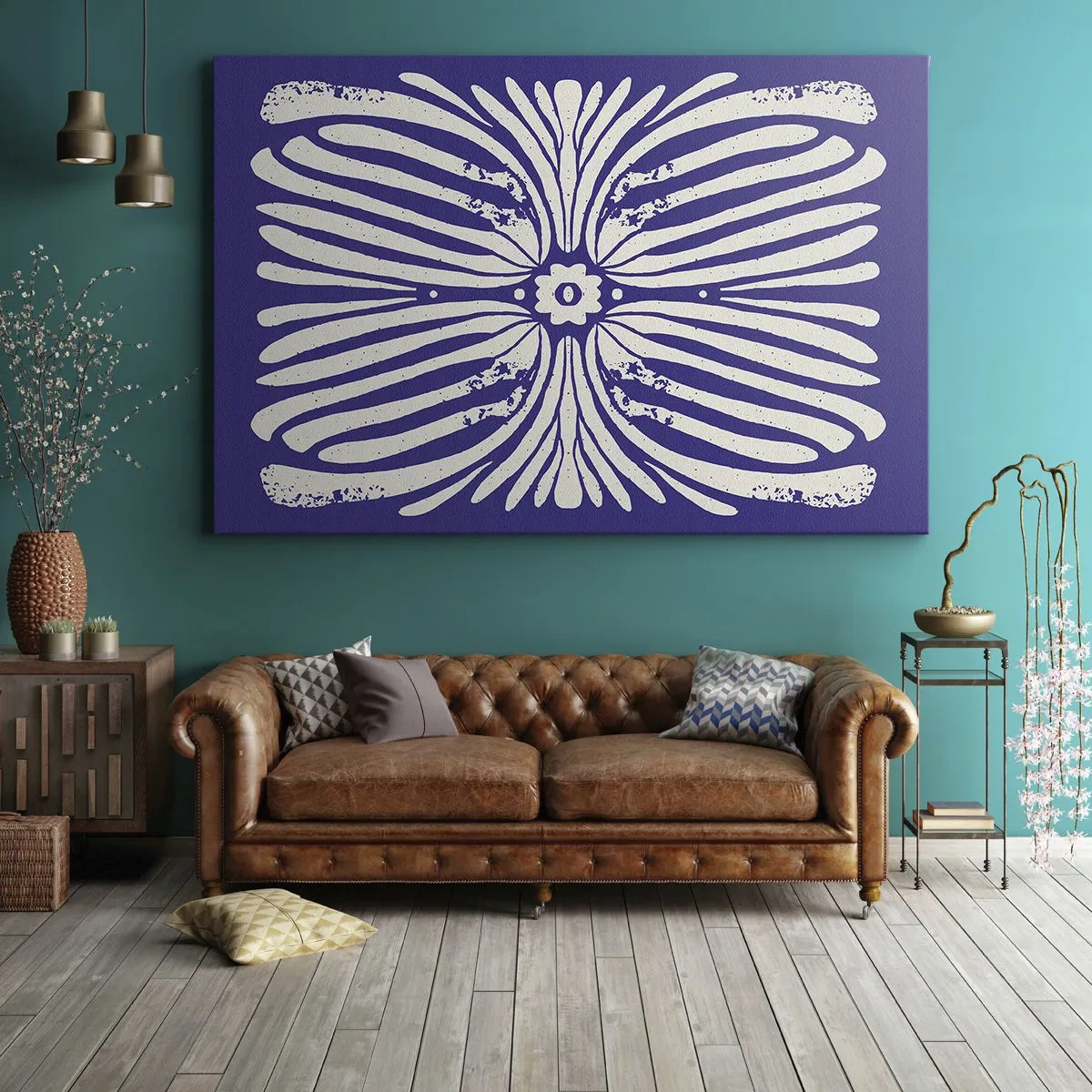 Canvastavla - Bild på duk - Etniskt mönster i nyanser av lila och vitt - 70x50cm - Etnisk inspiration - Modern väggdekoration för vardagsrum och sovrum ARTTOR