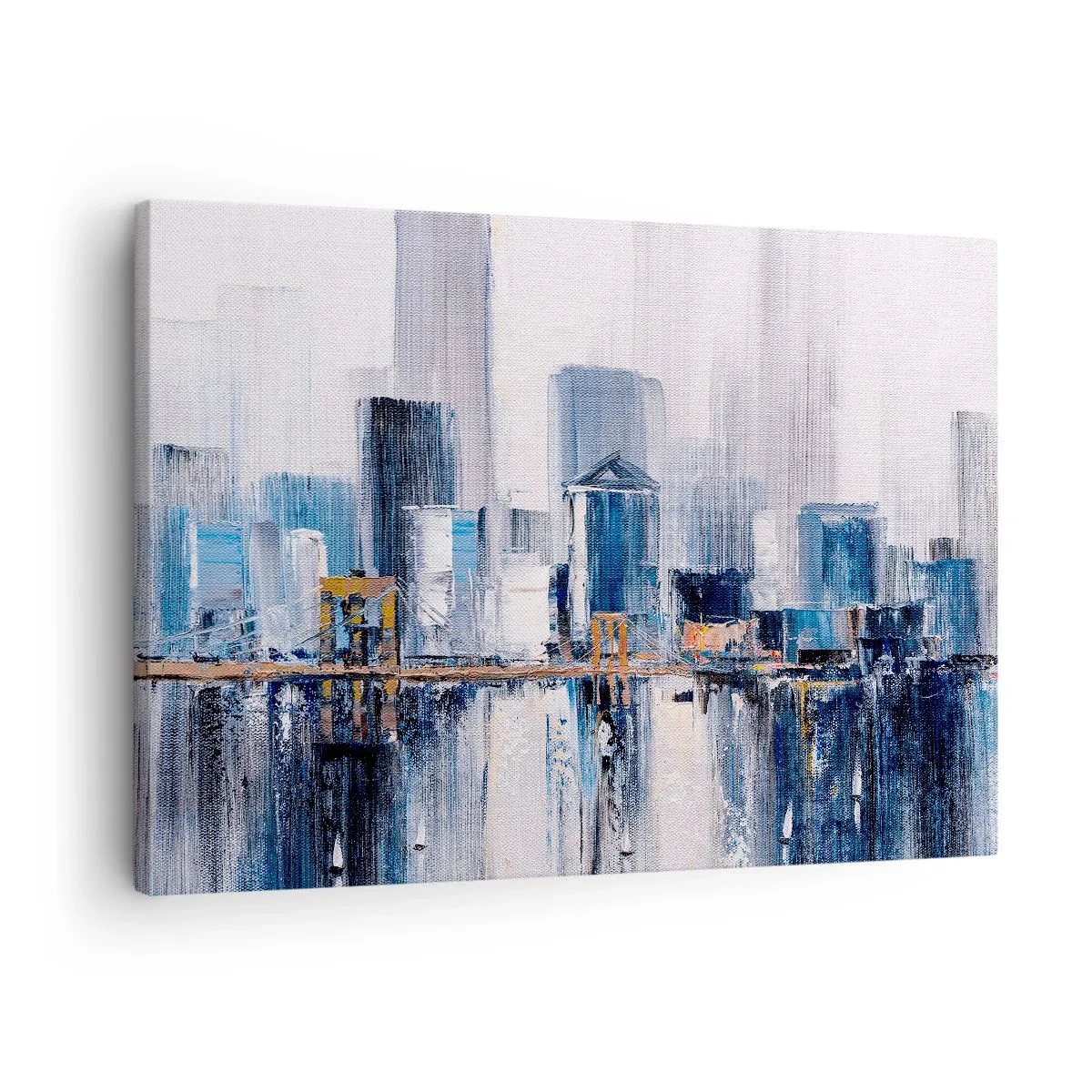 Canvastavla - Bild på duk - Abstrakt stadspanorama med nyanser av blått och gult - 70x50cm - New York-impression - Modern väggdekoration för vardagsrum och sovrum ARTTOR