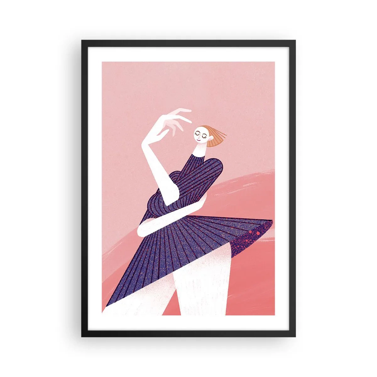 Affisch i svart ram - Abstrakt kvinnlig siluett i en dynamisk pose - 50x70cm - Med dansande steg - Modern väggdekoration för vardagsrum och sovrum ARTTOR
