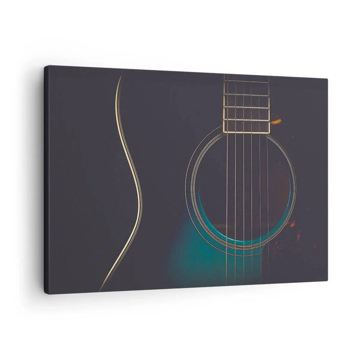 Canvastavla - Bild på duk - Akustisk gitarr i mörkt, elegant ljus - 70x50cm - Ett ögonblick innan det ljuder - Modern väggdekoration för vardagsrum och sovrum ARTTOR