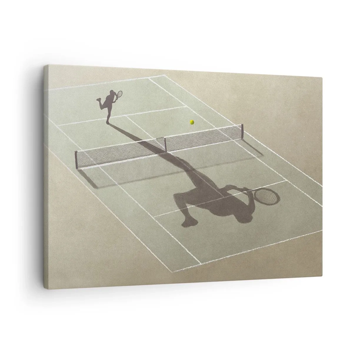 Canvastavla - Bild på duk - Skuggan av en tennisspelare på banan under en tennismatch - 70x50cm - Övervinna sig själv - Modern väggdekoration för vardagsrum och sovrum ARTTOR
