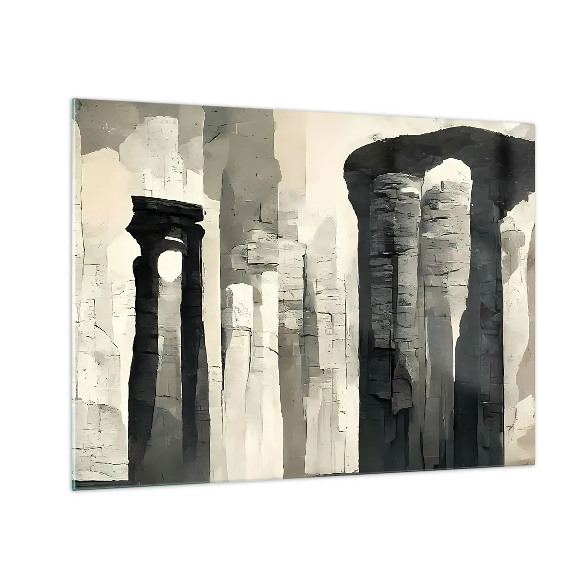 Glastavla - Bild på glas - Stenpelare i antik stil i en neutral färgpalett - 70x50cm - Antikens majestät - Modern väggdekoration för vardagsrum och sovrum ARTTOR