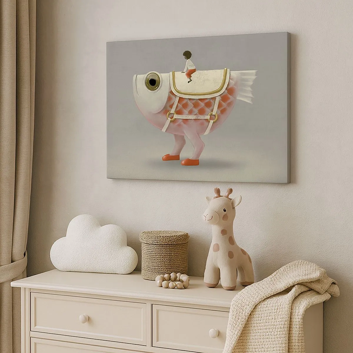 Canvastavla - Bild på duk - En tjusig fiskryttare med ben och sadel - 70x50cm - Fiskryttare - Modern väggdekoration för vardagsrum och sovrum ARTTOR