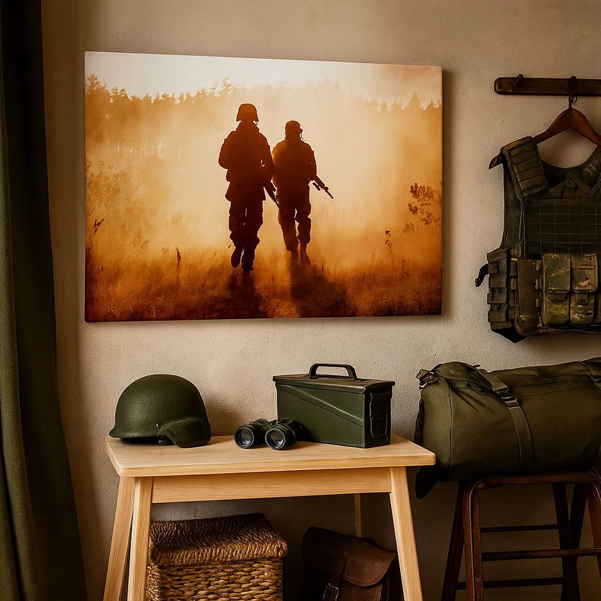 Canvastavla - Bild på duk - Soldater marscherar i morgondimman mot en bakgrund av naturen - 70x50cm - Call of Duty - Modern väggdekoration för vardagsrum och sovrum ARTTOR