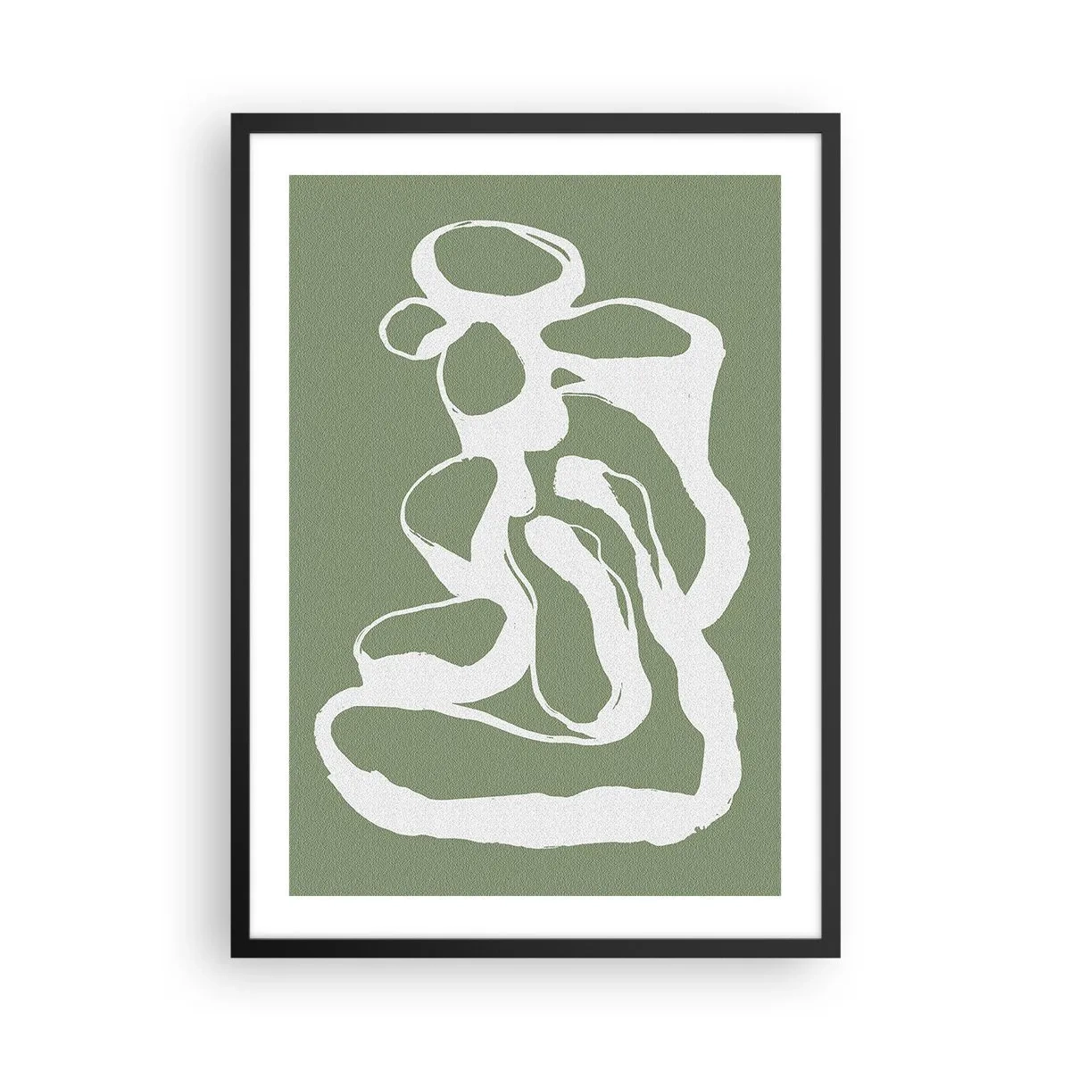 Affisch i svart ram - Abstrakt vit komposition på en grön bakgrund - 50x70cm - Rymdens kallelse - Modern väggdekoration för vardagsrum och sovrum ARTTOR