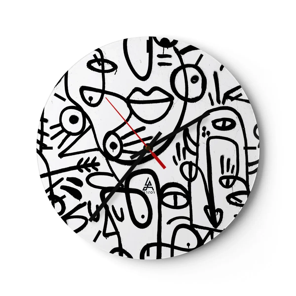 Väggklocka - Klocka på glas - Abstrakta linjekonst ansikten på vit bakgrund - 30x30cm - Ansikten och hägringar - Modern väggdekoration för vardagsrum, kök och sovrum ARTTOR