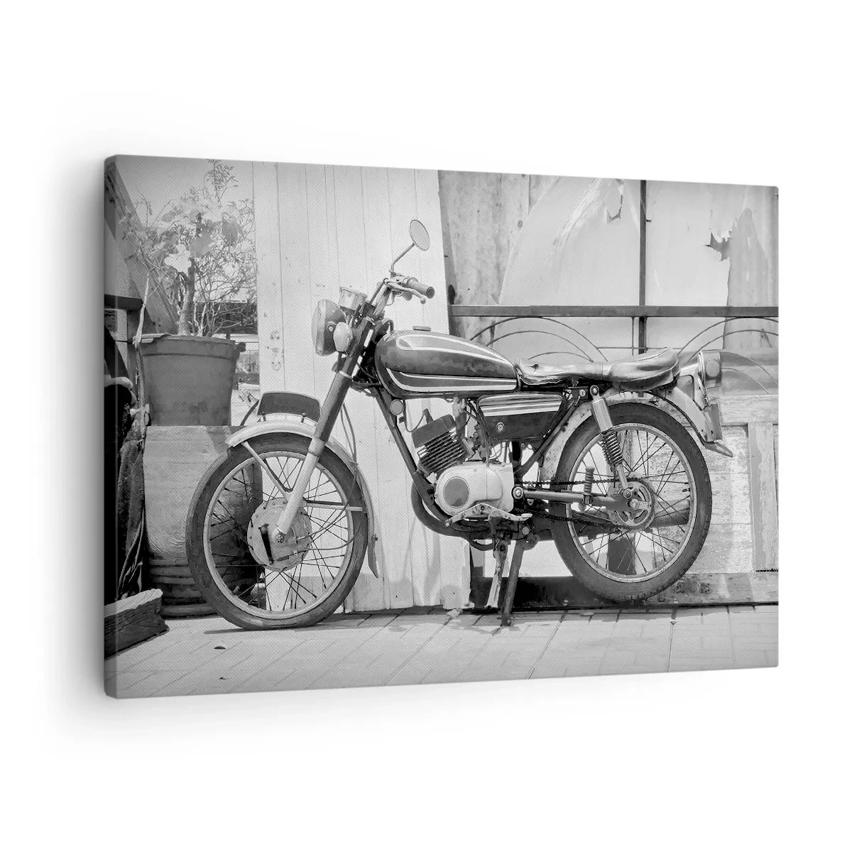 Canvastavla - Bild på duk - Svartvitt foto av en klassisk motorcykel - 70x50cm - Klassik framför allt - Modern väggdekoration för vardagsrum och sovrum ARTTOR