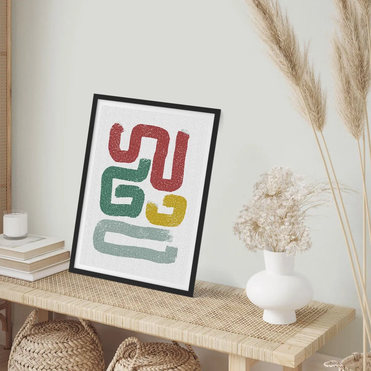 Affisch i svart ram - Abstrakta former i jordnära toner mot en ljus bakgrund - 50x70cm - På ett okänt språk - Modern väggdekoration för vardagsrum och sovrum ARTTOR