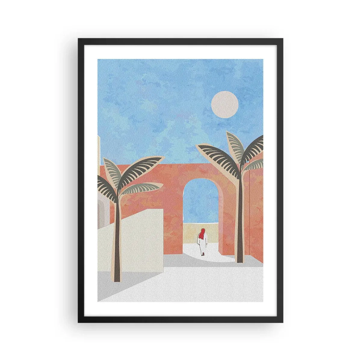 Affisch i svart ram - Minimalistiskt landskap med palmer och en båge - 50x70cm - En arabisk dag - Modern väggdekoration för vardagsrum och sovrum ARTTOR