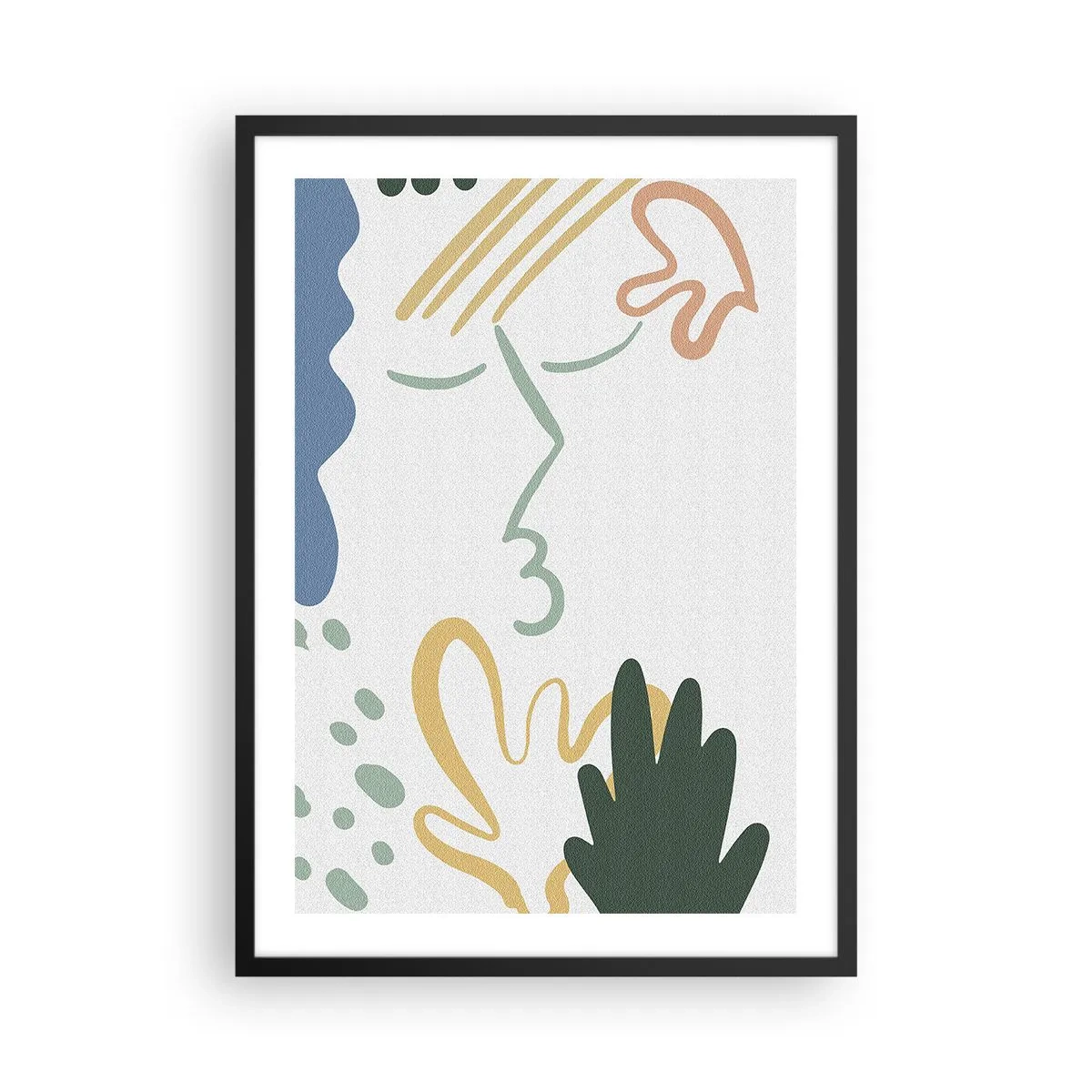 Affisch i svart ram - Abstrakt porträtt i pasteller - 50x70cm - En kyss av blommor - Modern väggdekoration för vardagsrum och sovrum ARTTOR