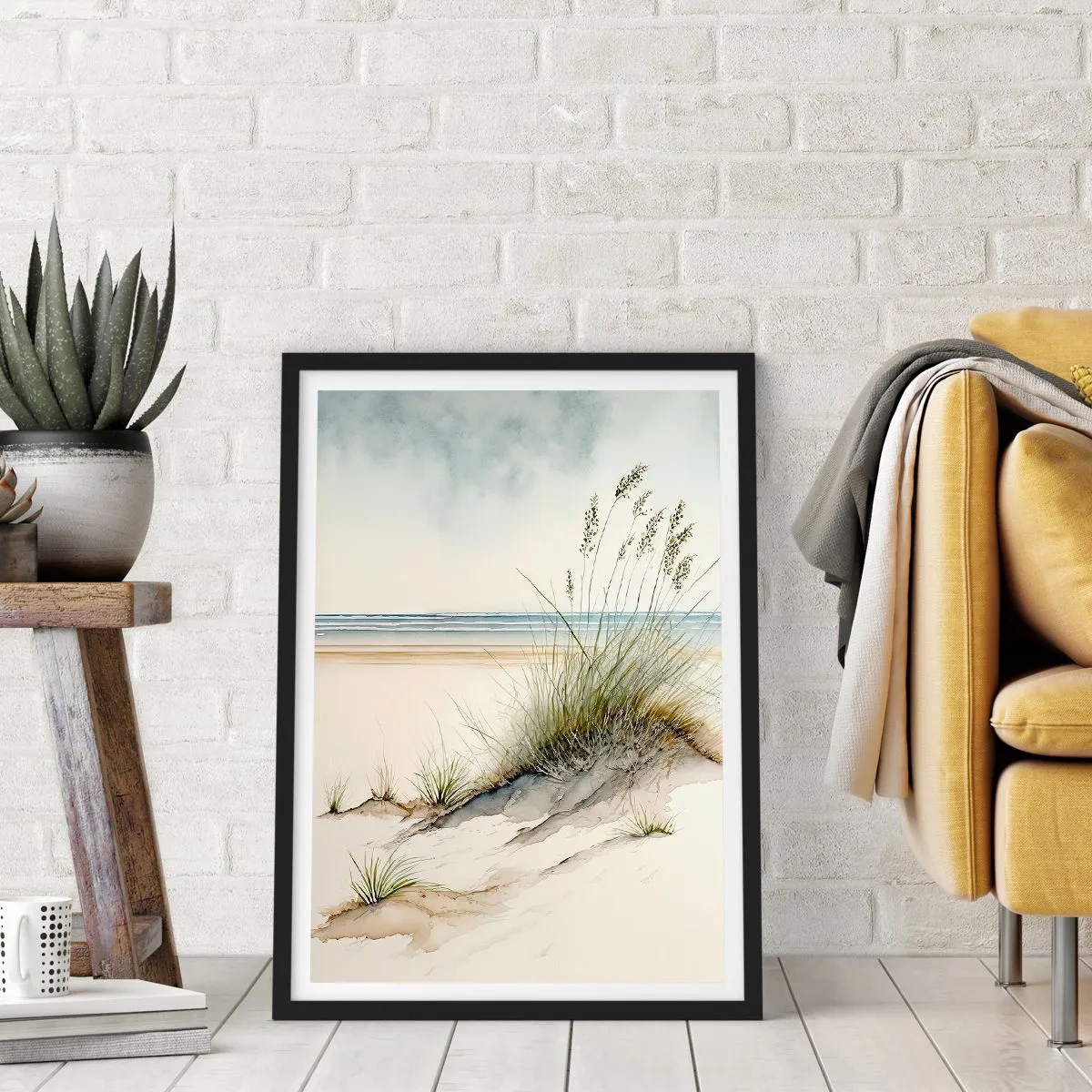 Affisch i svart ram - Smekta av vinden - gräs på sanddynerna vid stranden - 50x70cm - Smekta av vinden - Modern väggdekoration för vardagsrum och sovrum ARTTOR