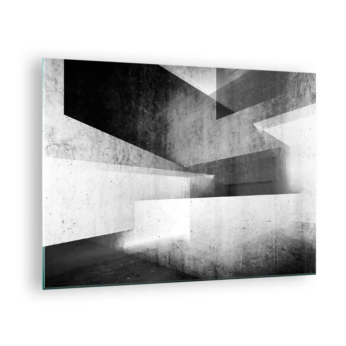 Glastavla - Bild på glas - Geometriska betongformer i svarta och vita toner - 70x50cm - Rummets struktur - Modern väggdekoration för vardagsrum och sovrum ARTTOR
