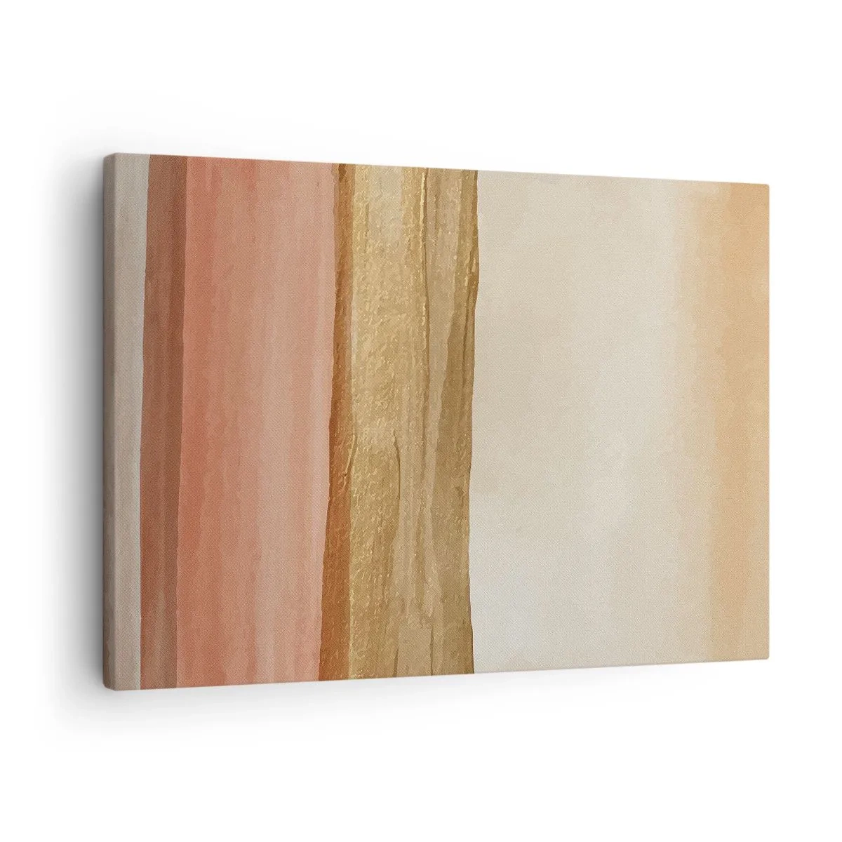 Canvastavla - Bild på duk - Abstrakta ränder i nyanser av beige, guld och rosa på duk - 70x50cm - Vertikal komposition - Modern väggdekoration för vardagsrum och sovrum ARTTOR