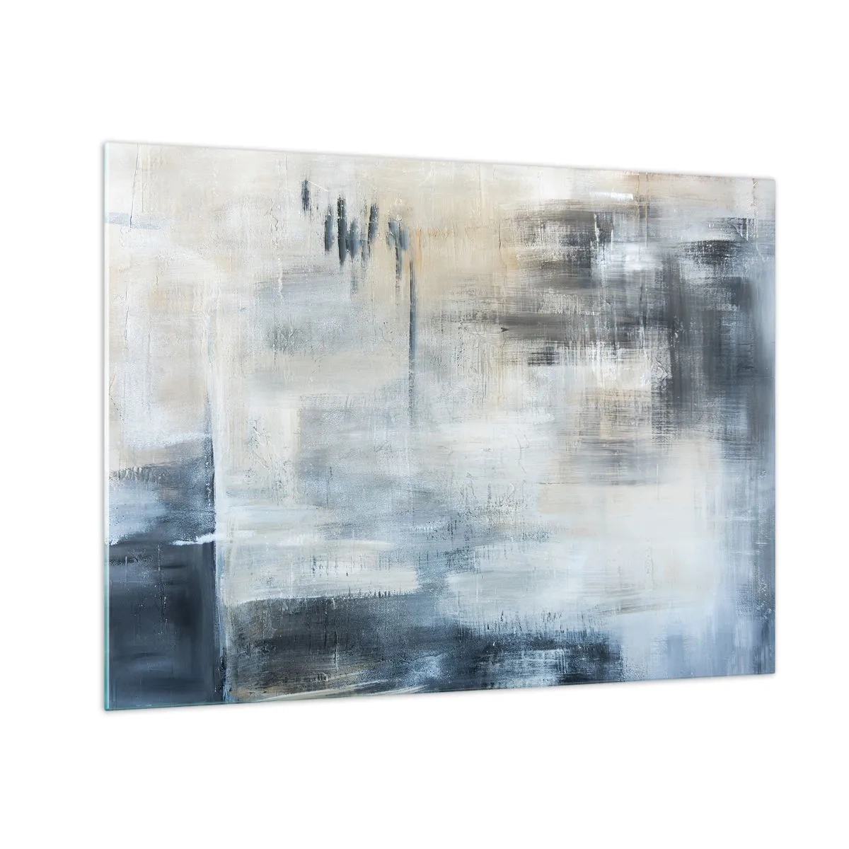 Glastavla - Bild på glas - Abstrakt komposition i nyanser av blått och grått - 70x50cm - Bakom en blå slöja - Modern väggdekoration för vardagsrum och sovrum ARTTOR