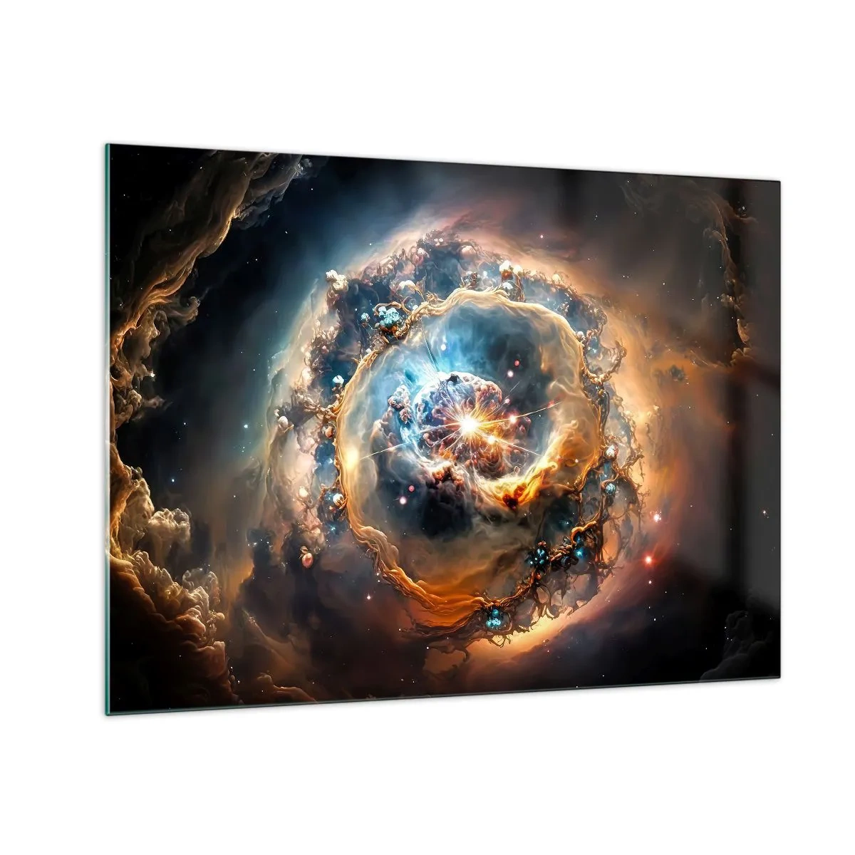 Glastavla - Bild på glas - En kosmisk explosion i mitten av en galaktisk virvel - 70x50cm - Början - Modern väggdekoration för vardagsrum och sovrum ARTTOR