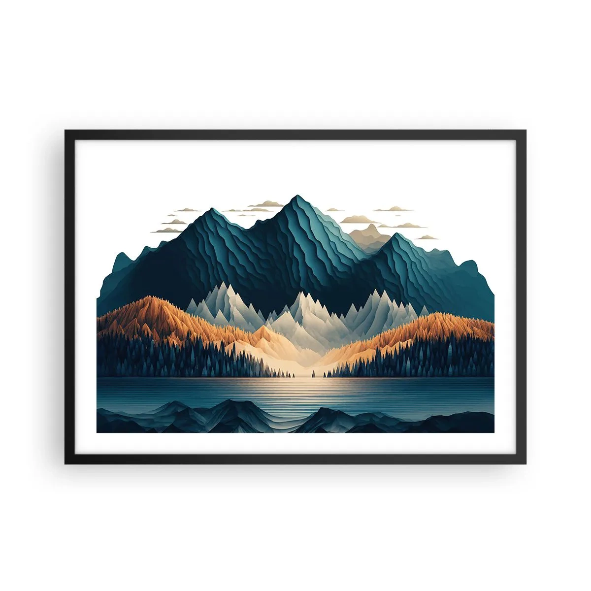 Affisch i svart ram - Perfekt bergslandskap - 70x50 cm