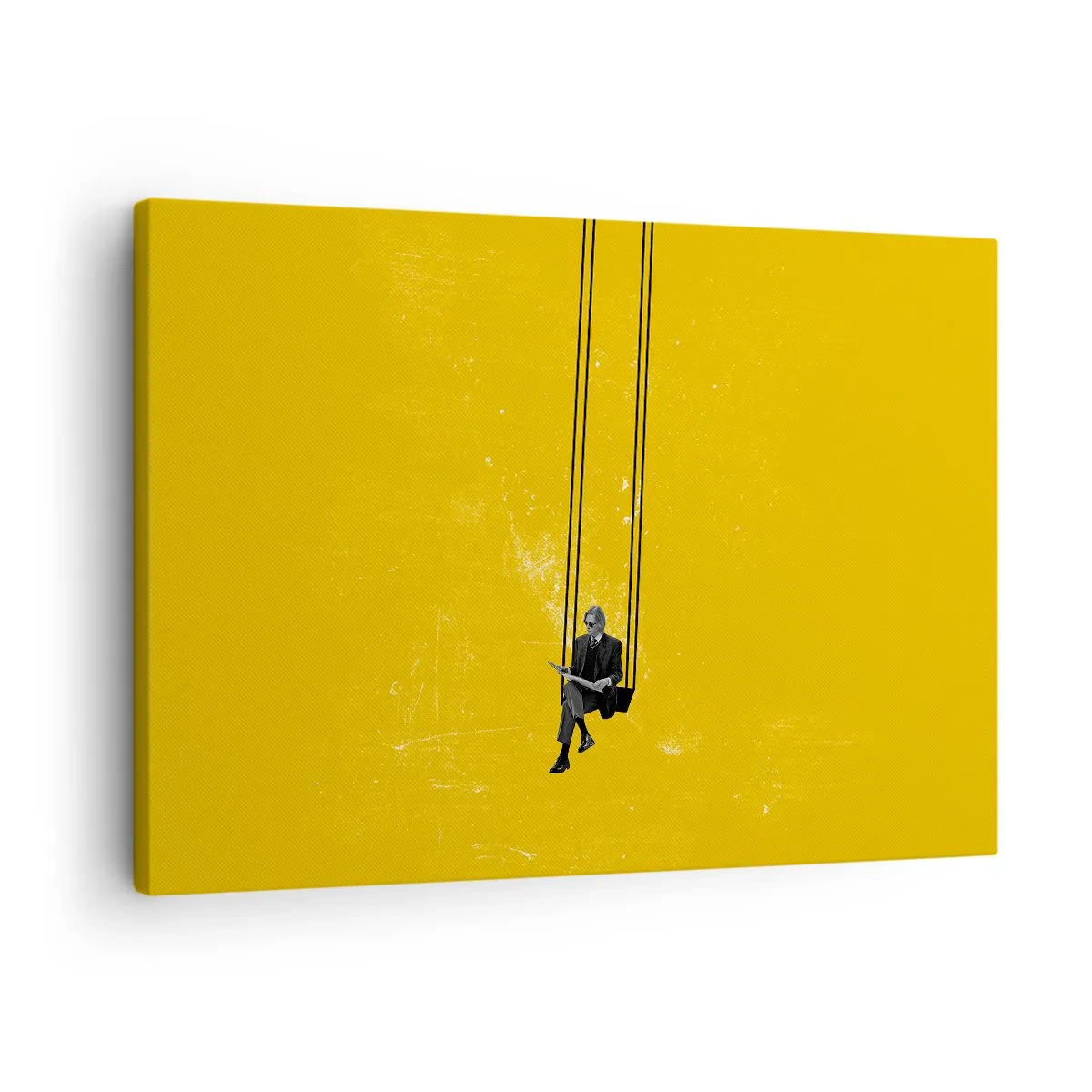 Canvastavla - Bild på duk - En person på en gunga mot en bakgrund av intensivt gult - 70x50cm - En dag som alla andra - Modern väggdekoration för vardagsrum och sovrum ARTTOR