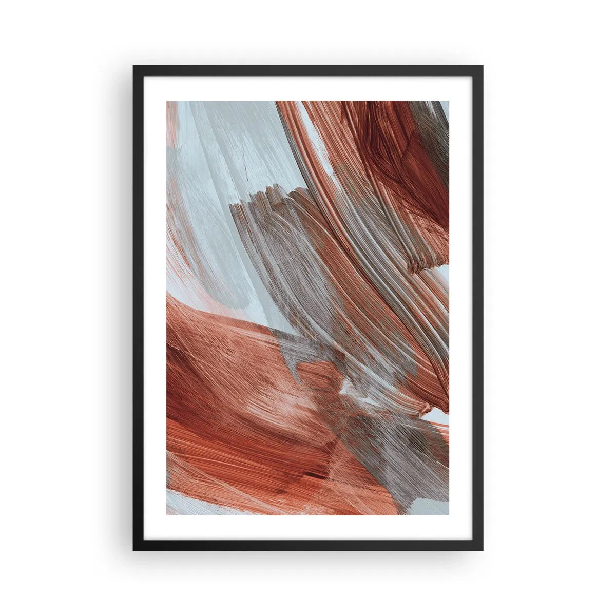 Affisch i svart ram - Dynamiska penseldrag i varma toner - 50x70cm - Höst- och blåsig abstraktion - Modern väggdekoration för vardagsrum och sovrum ARTTOR