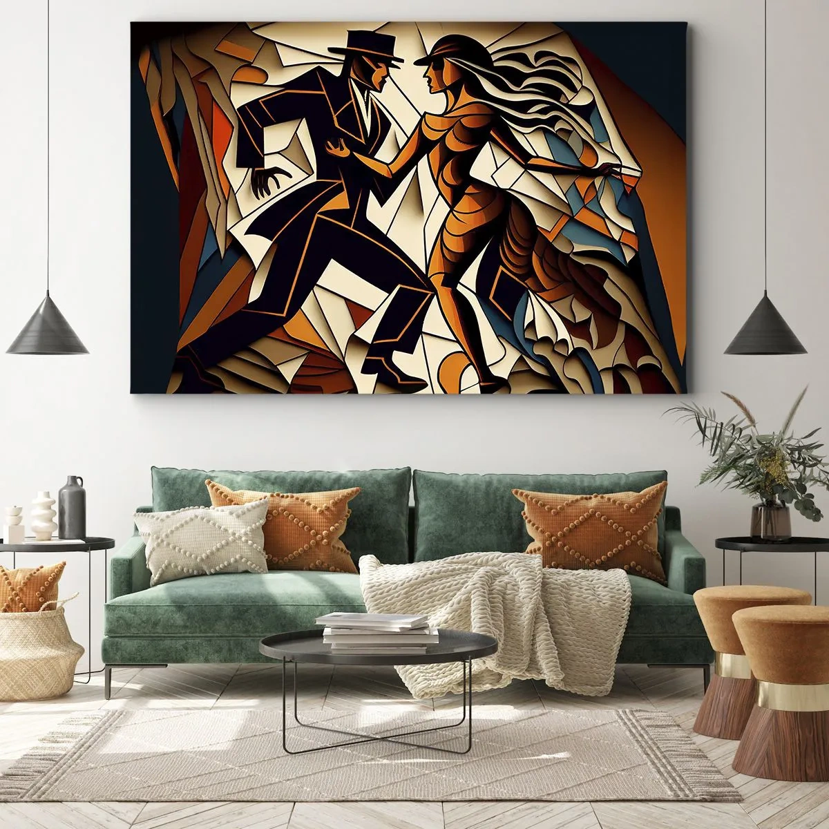 Canvastavla - Bild på duk - Ett dynamiskt par som dansar i en abstrakt form. - 70x50cm - Passionsdans - Modern väggdekoration för vardagsrum och sovrum ARTTOR