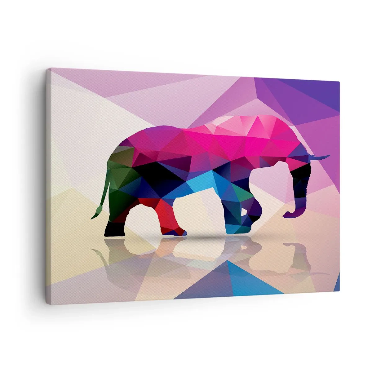 Canvastavla - Bild på duk - Geometrisk silhuett av en elefant i livfulla färger - 70x50cm - Kristalldinosaurie - Modern väggdekoration för vardagsrum och sovrum ARTTOR