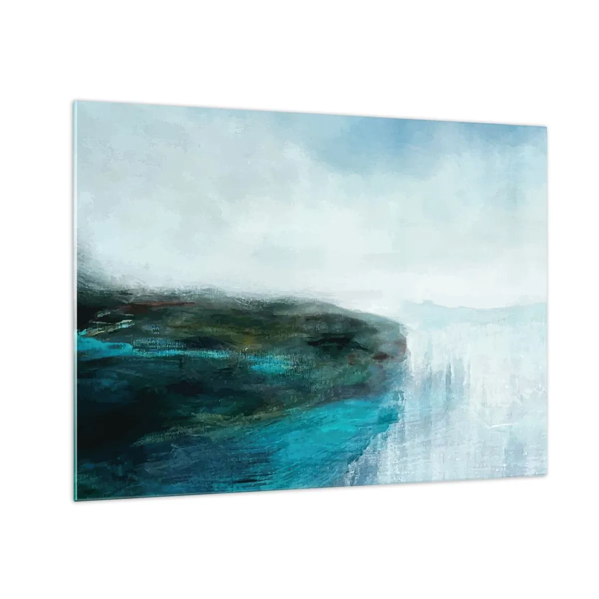 Glastavla - Bild på glas - Abstrakt vattenlandskap med dominerande blå och vita färger - 70x50cm - Marin abstraktion - Modern väggdekoration för vardagsrum och sovrum ARTTOR