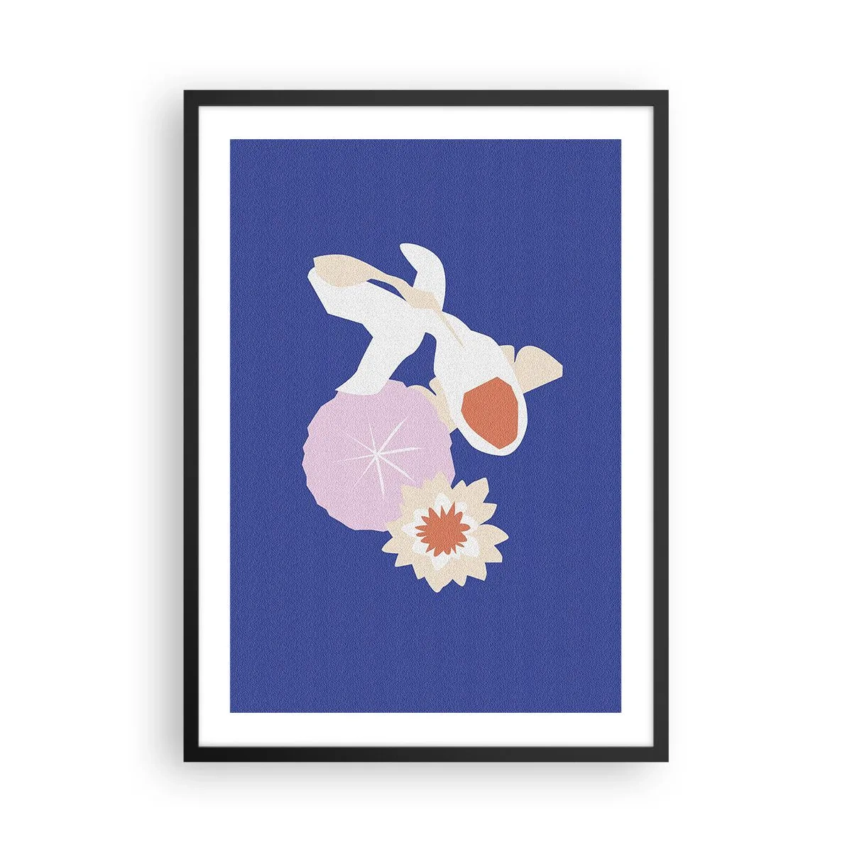 Affisch i svart ram - Koifisk omgiven av blommor mot en intensiv bakgrund - 50x70cm - Sammansättning av blommor och knoppar - Modern väggdekoration för vardagsrum och sovrum ARTTOR
