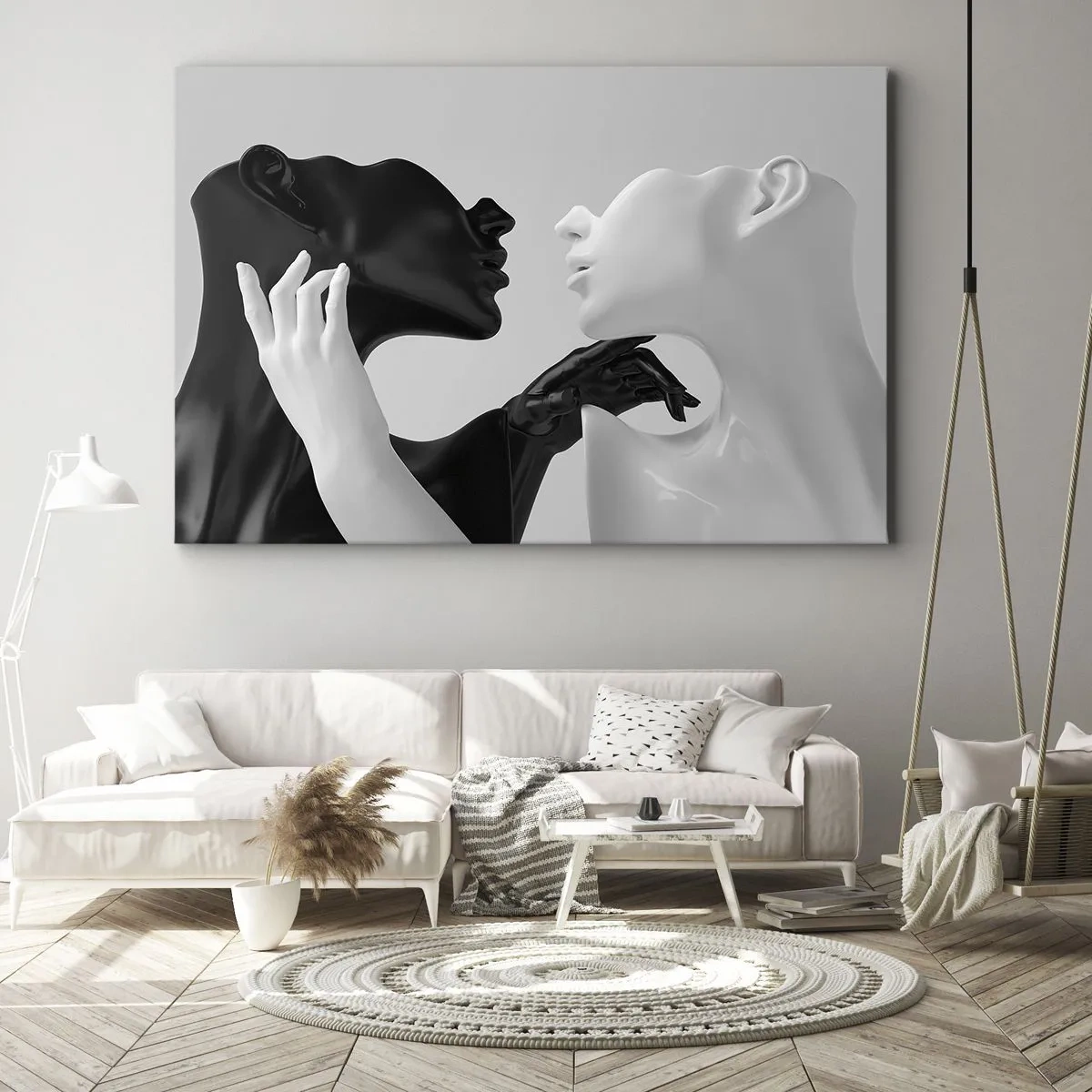 Canvastavla - Bild på duk - Svartvita silhuetter i dynamisk närbild - 70x50cm - Attraktion - lust - Modern väggdekoration för vardagsrum och sovrum ARTTOR