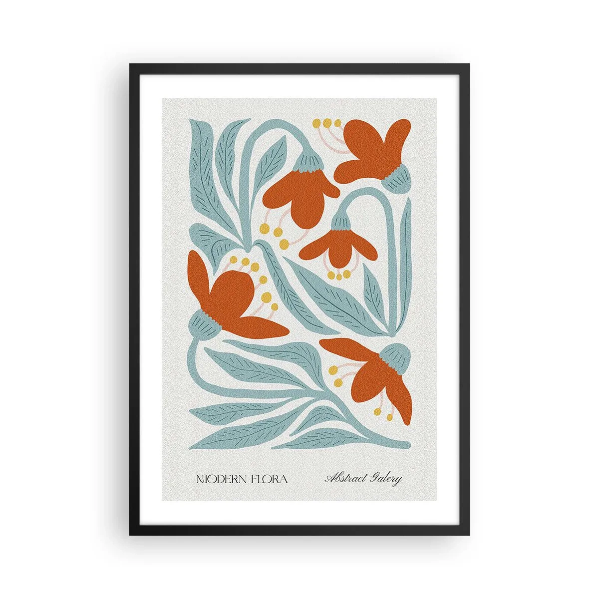 Affisch i svart ram - Dekorativa blommor i nyanser av orange och blått - 50x70cm - Mot jorden, mot solen - Modern väggdekoration för vardagsrum och sovrum ARTTOR