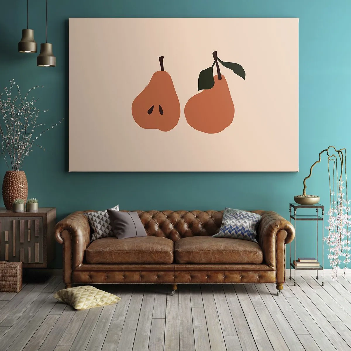 Canvastavla - Bild på duk - En minimalistisk illustration av två päron mot en beige bakgrund. - 70x50cm - Bara sötma - Modern väggdekoration för vardagsrum och sovrum ARTTOR